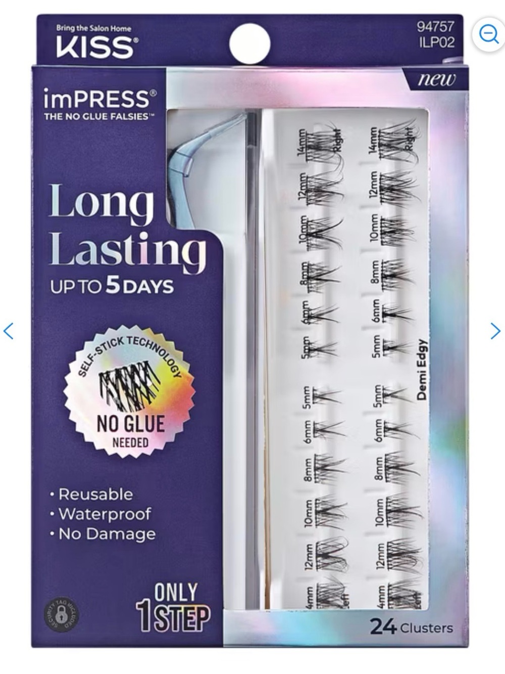 NWT Kiss Impress Falsies Long Lasting Self Adhesive Eyelashes, 24 Lash Clusters